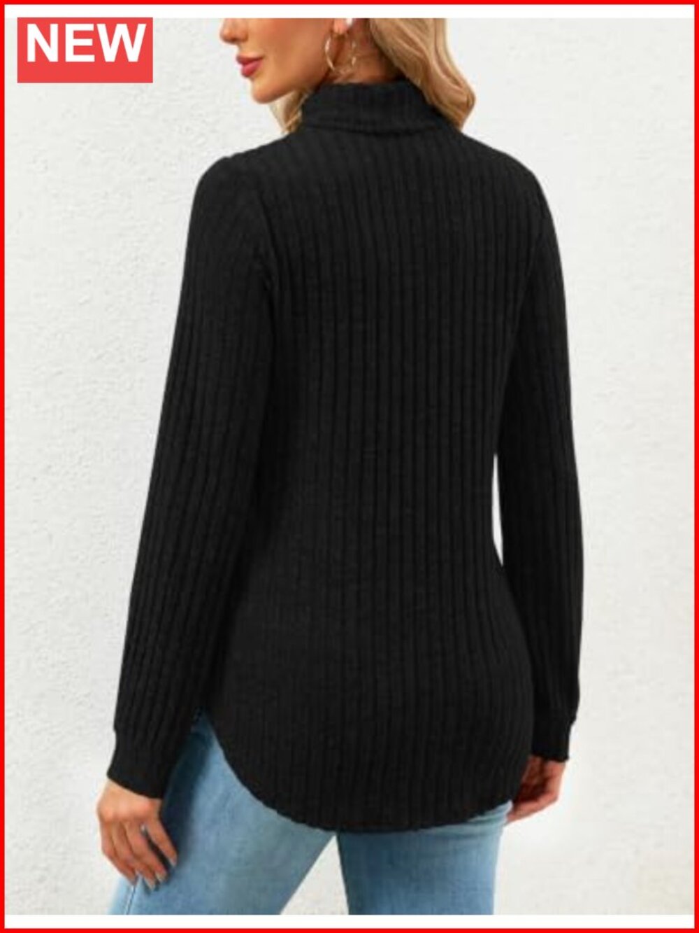 Turtleneck Tunic Sweater Women Long Sleeve Pullover Knit Top - Picture 2 of 6